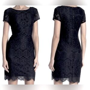 Laundry By Shelli Segal Black floral Lace Mini Dress short sleeve size 2